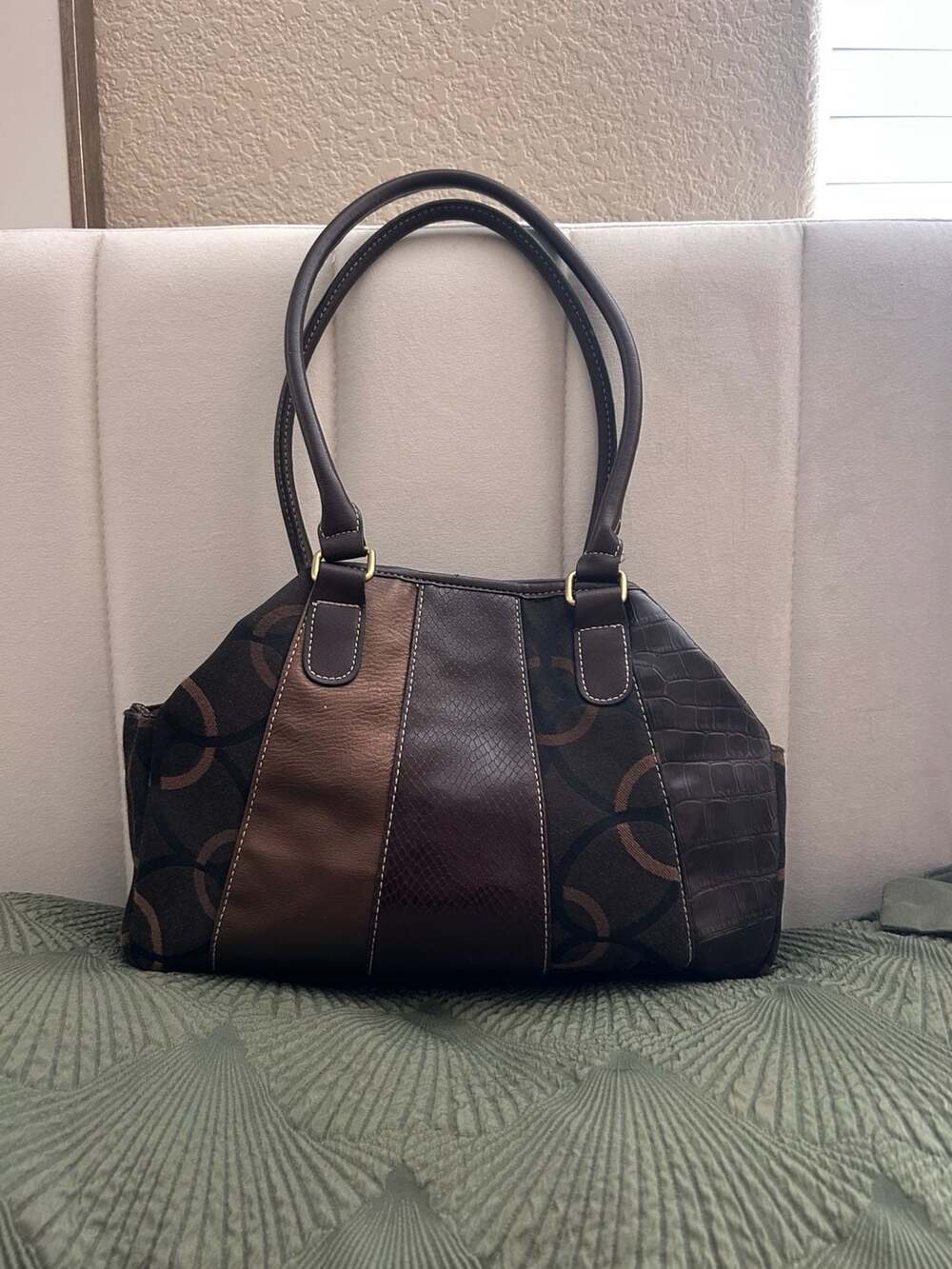 Brown Patchwork Handbag Purse Satchel